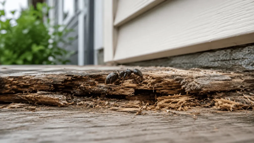 Carpenter ant on damaged wood near a Whitby home