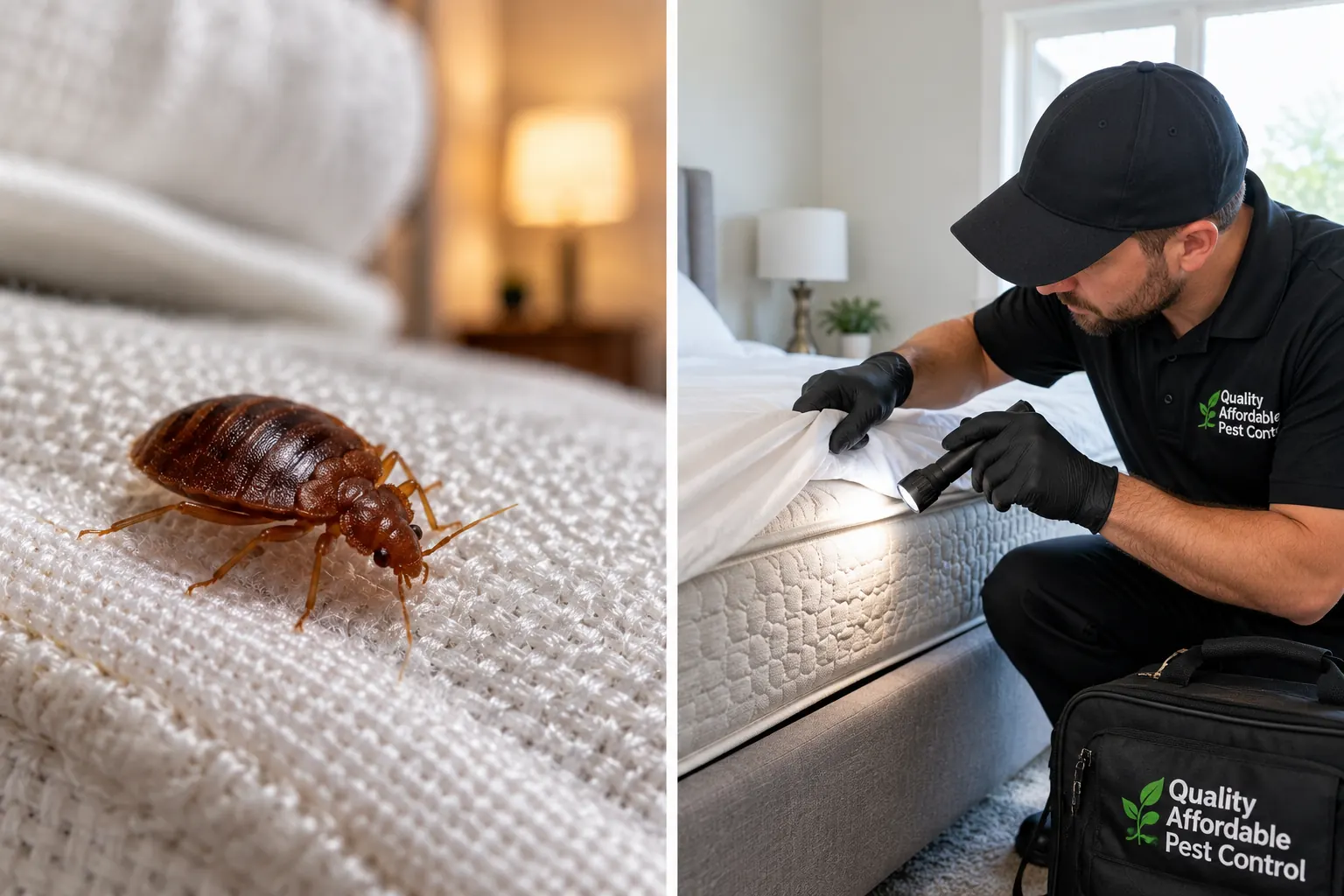 Pest control technician inspecting a rental unit in Oshawa