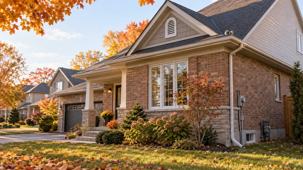 Fall foliage around a GTA home with visible roofline and foundation