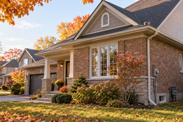 Fall foliage around a GTA home with visible roofline and foundation