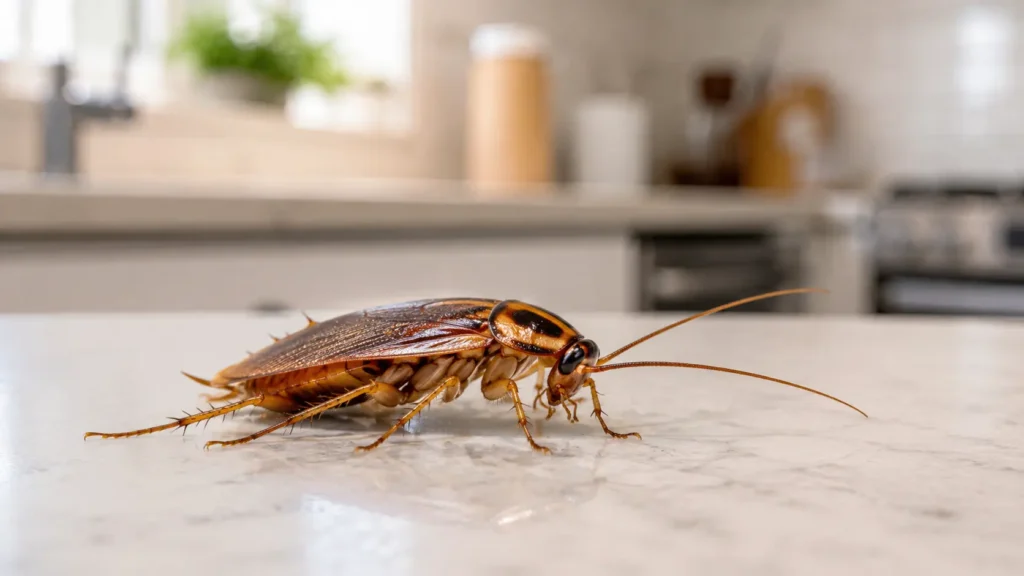 German cockroach close-up on a kitchen surface