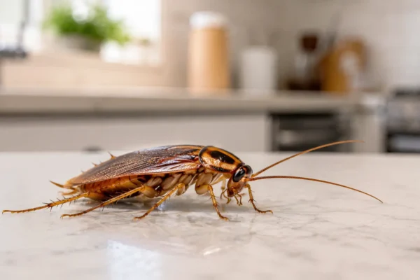German cockroach close-up on a kitchen surface