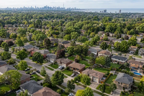 Aerial view of Greater Toronto Area homes and neighbourhoods