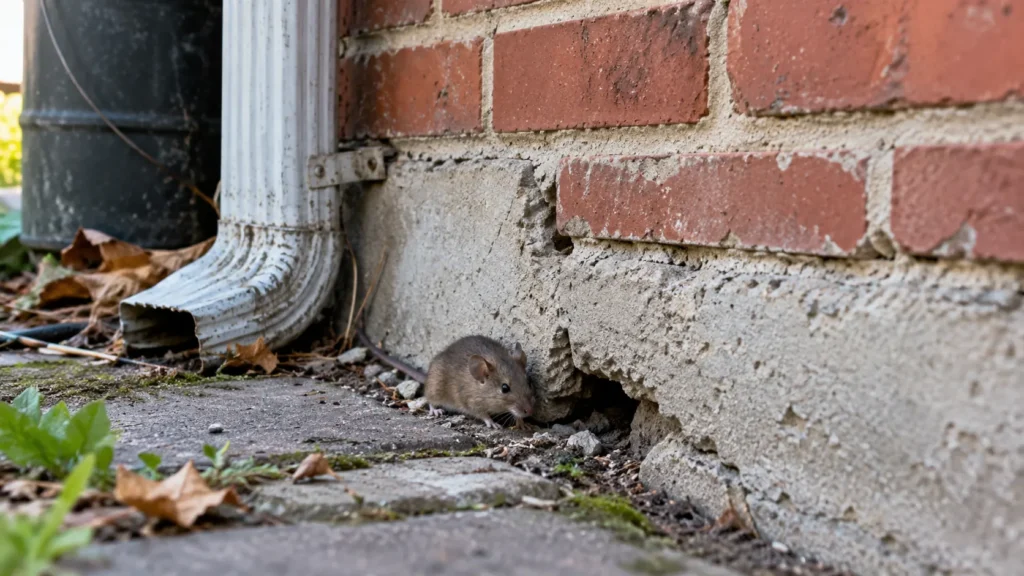 Mouse near a foundation gap in an older Oshawa home