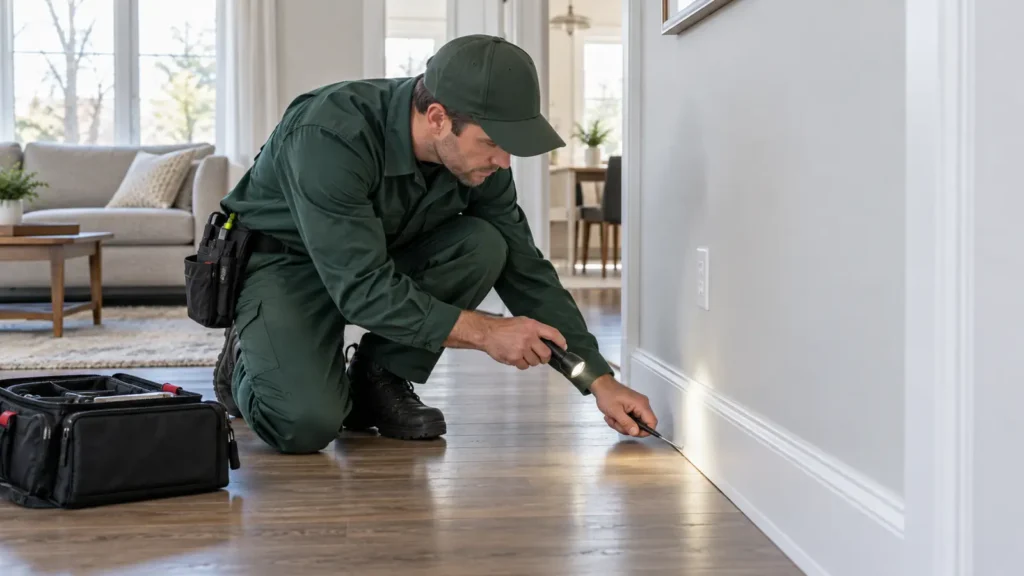 Pest control technician conducting a free home inspection