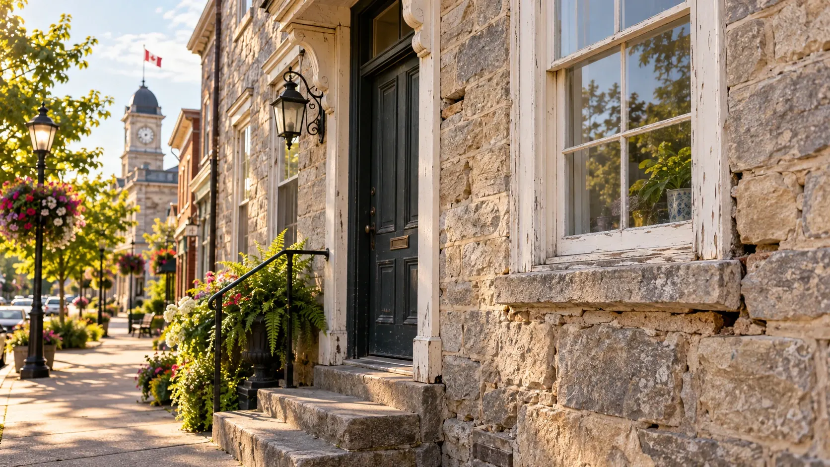 Historic stone and wood-frame building in downtown Port Hope