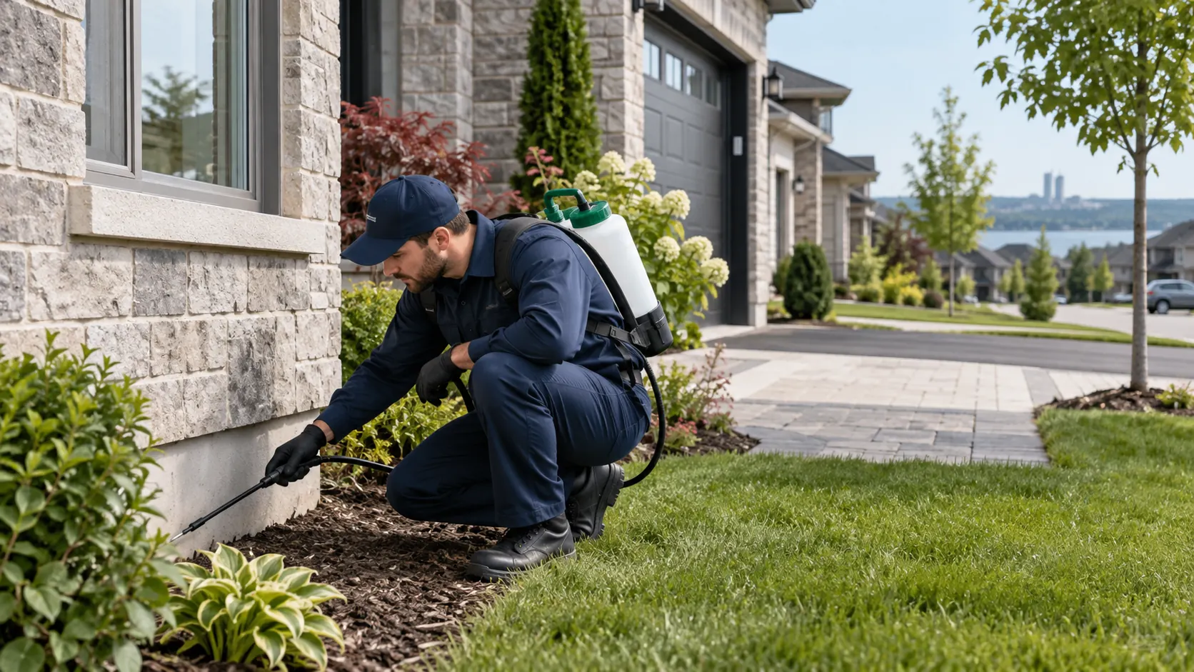 Pest control technician inspecting a residential Oshawa home