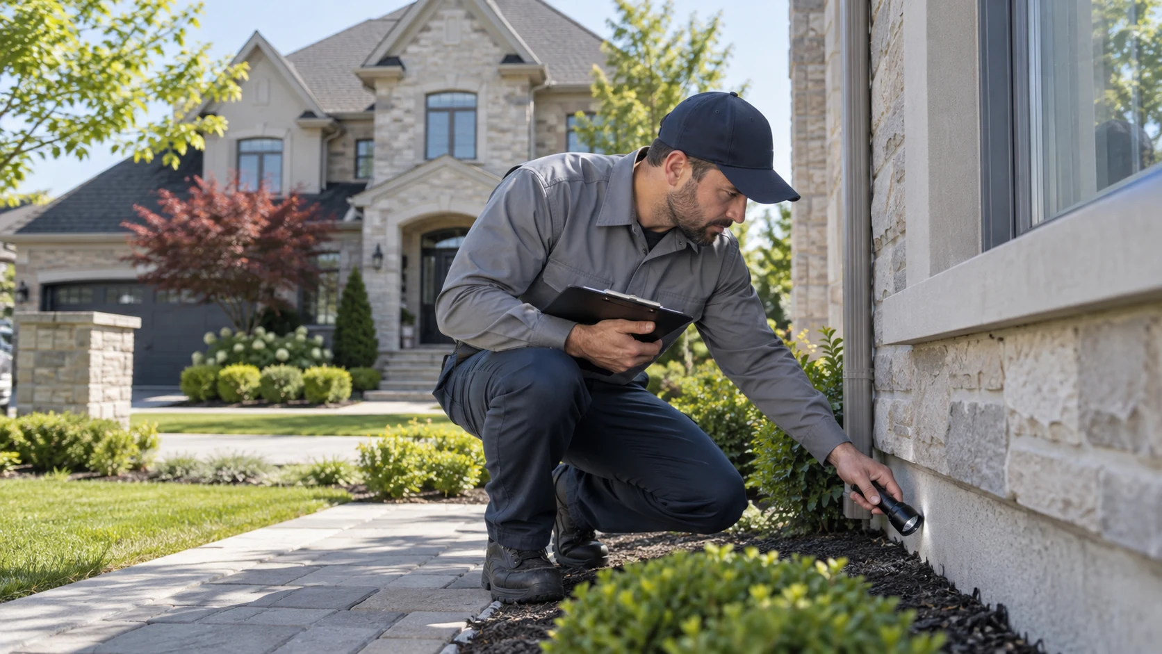Pest control technician inspecting a Richmond Hill property