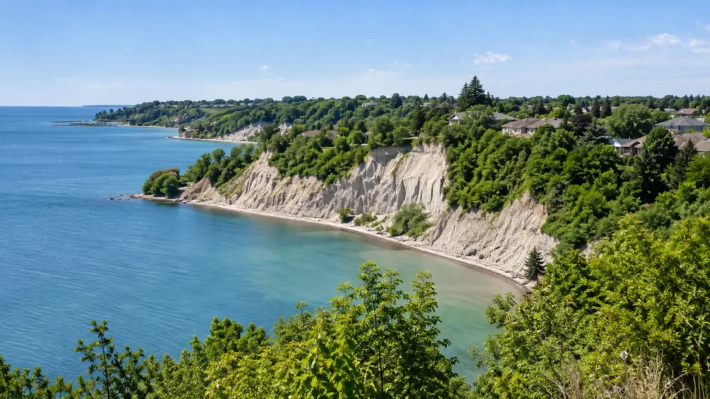 Scarborough Bluffs waterfront with homes in the background
