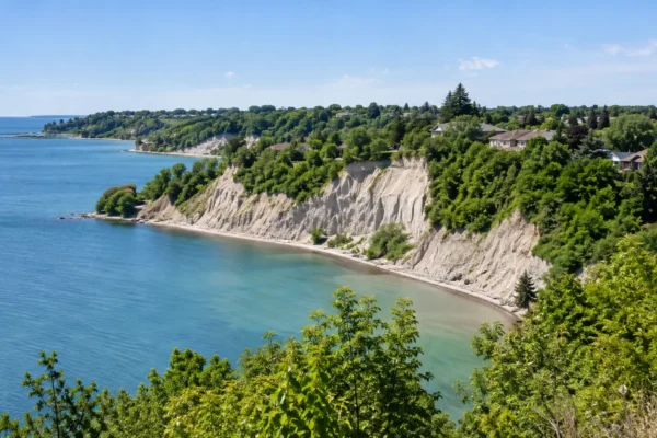 Scarborough Bluffs waterfront with homes in the background
