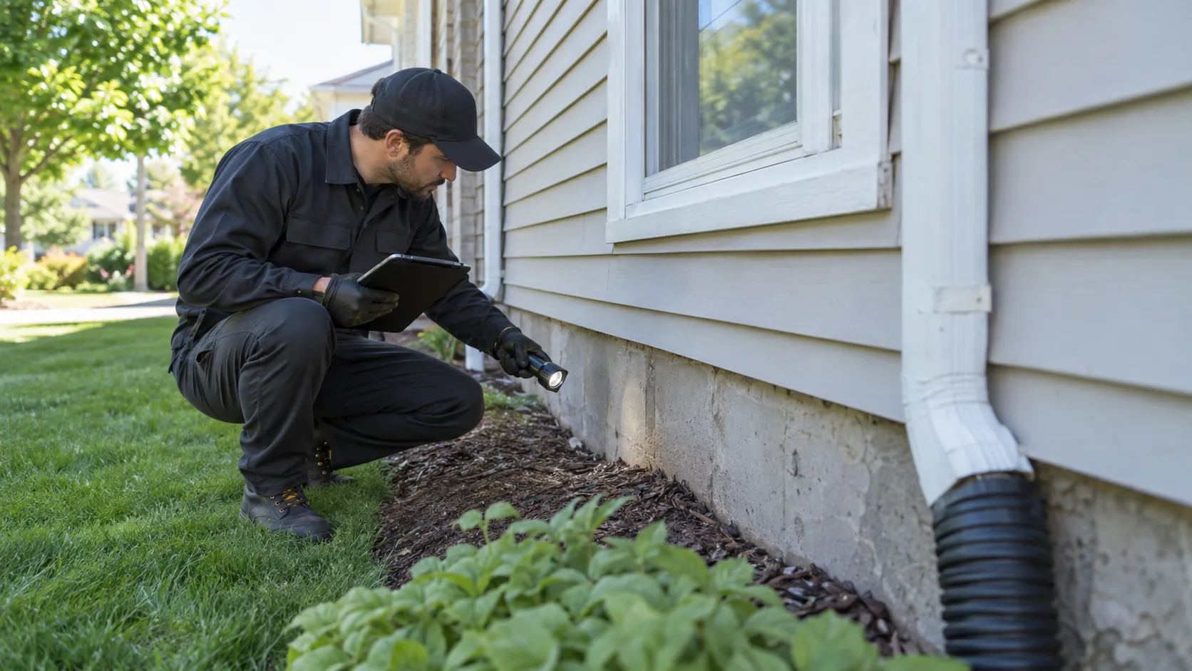 Licensed pest control technician inspecting a Scarborough home