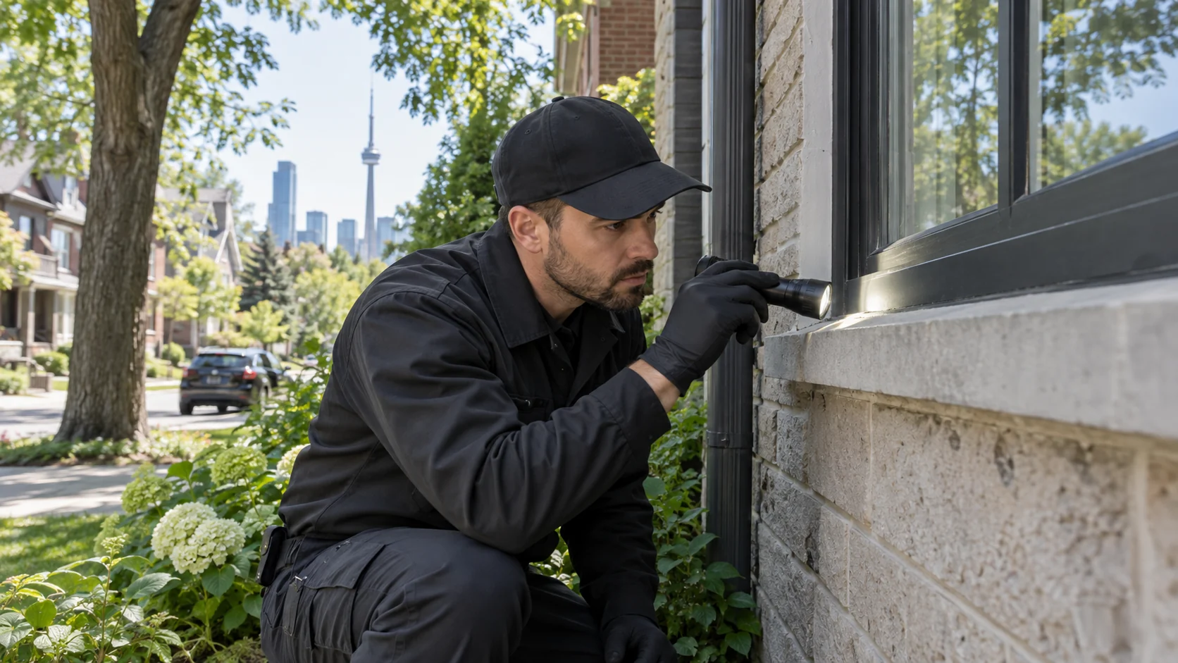 Licensed pest control technician inspecting a Toronto home