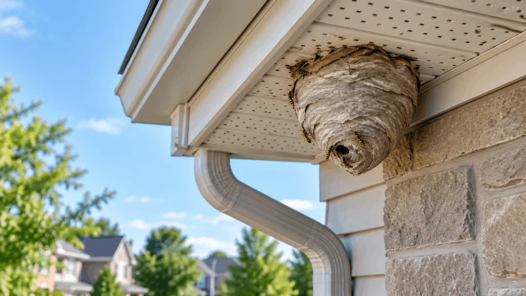 Wasp nest under the eaves of a home in Oshawa