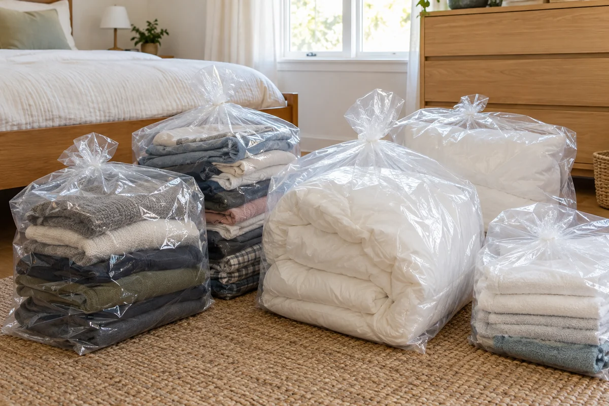 Clothes and bedding bagged to prepare for bed bug treatment