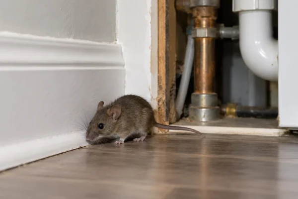 Mouse near a baseboard or plumbing chase in a Richmond Hill apartment or townhome