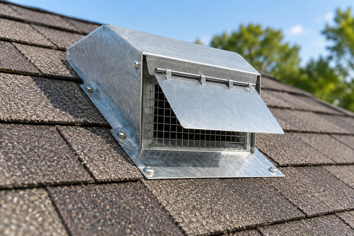 One-way door installed on a roof to remove a raccoon humanely