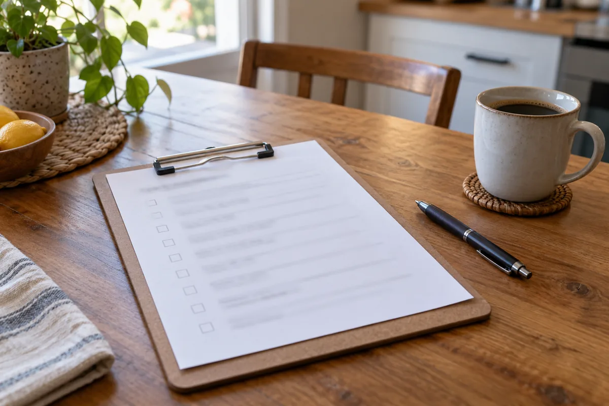 Pest control estimate and checklist on a kitchen table