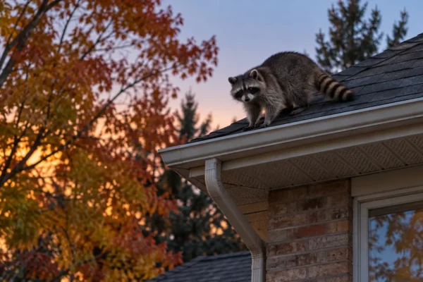 Raccoon on the roofline of a Whitby home